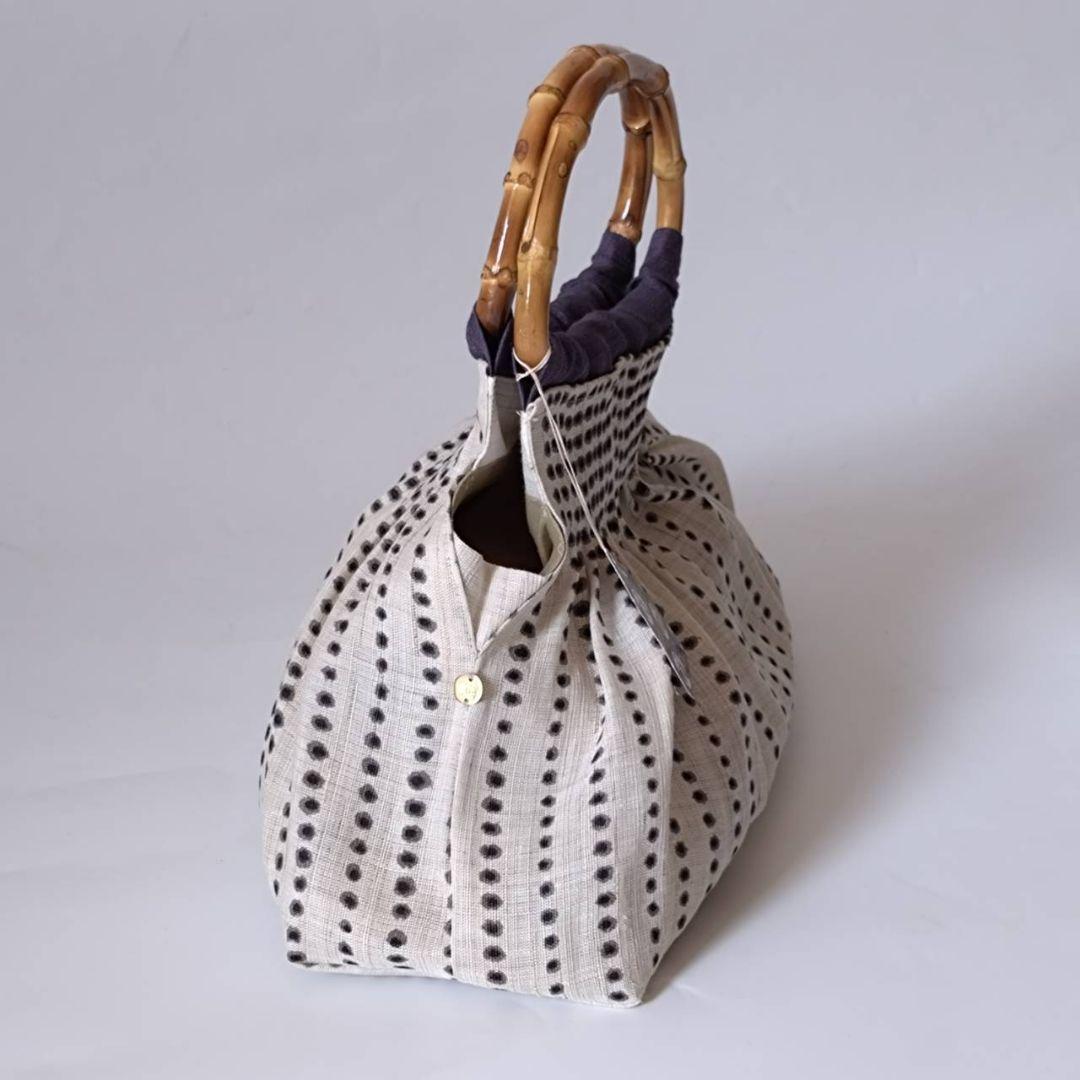 summerセール 手織利麻布 バンブーハンドル豆絞りバック