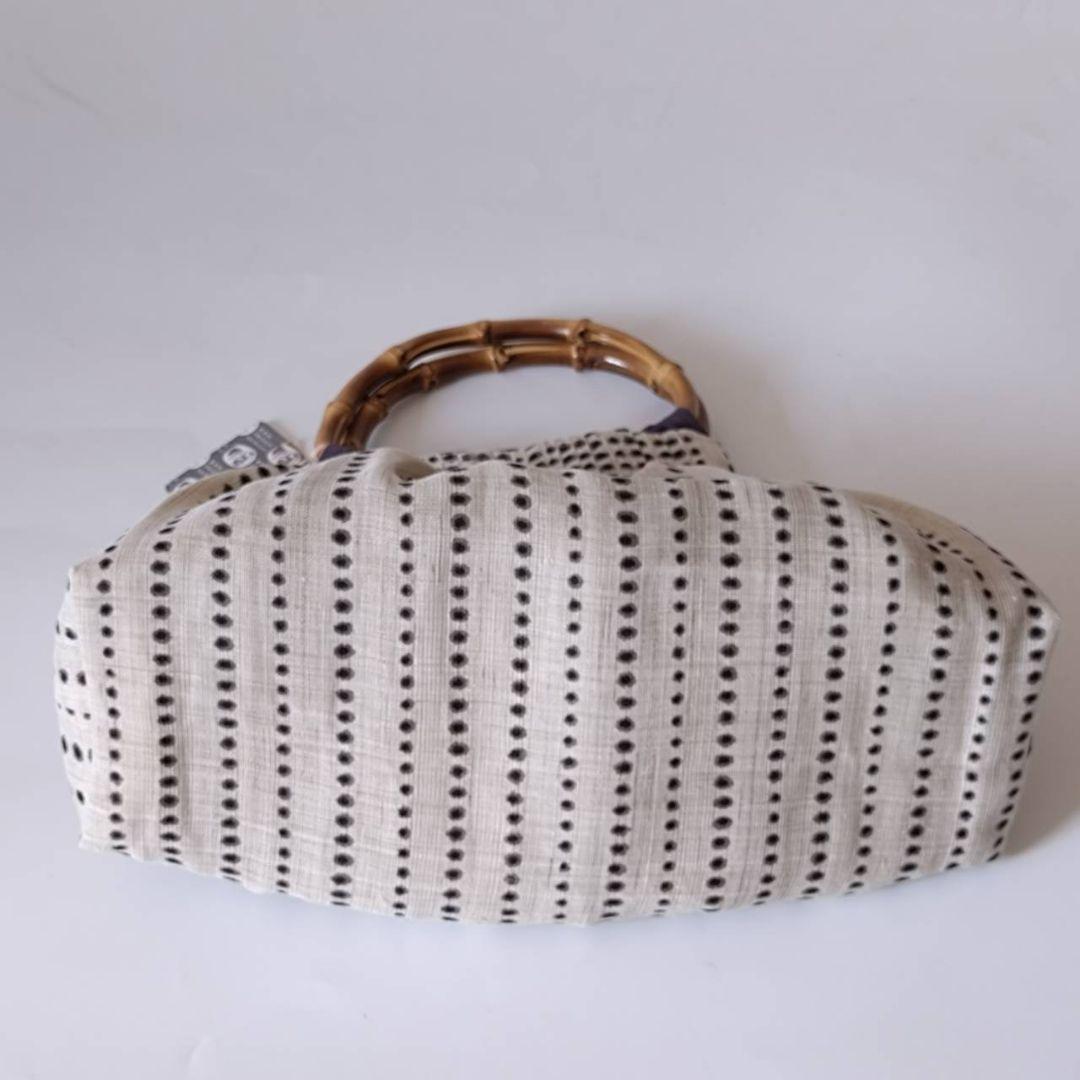 summerセール 手織利麻布 バンブーハンドル豆絞りバック