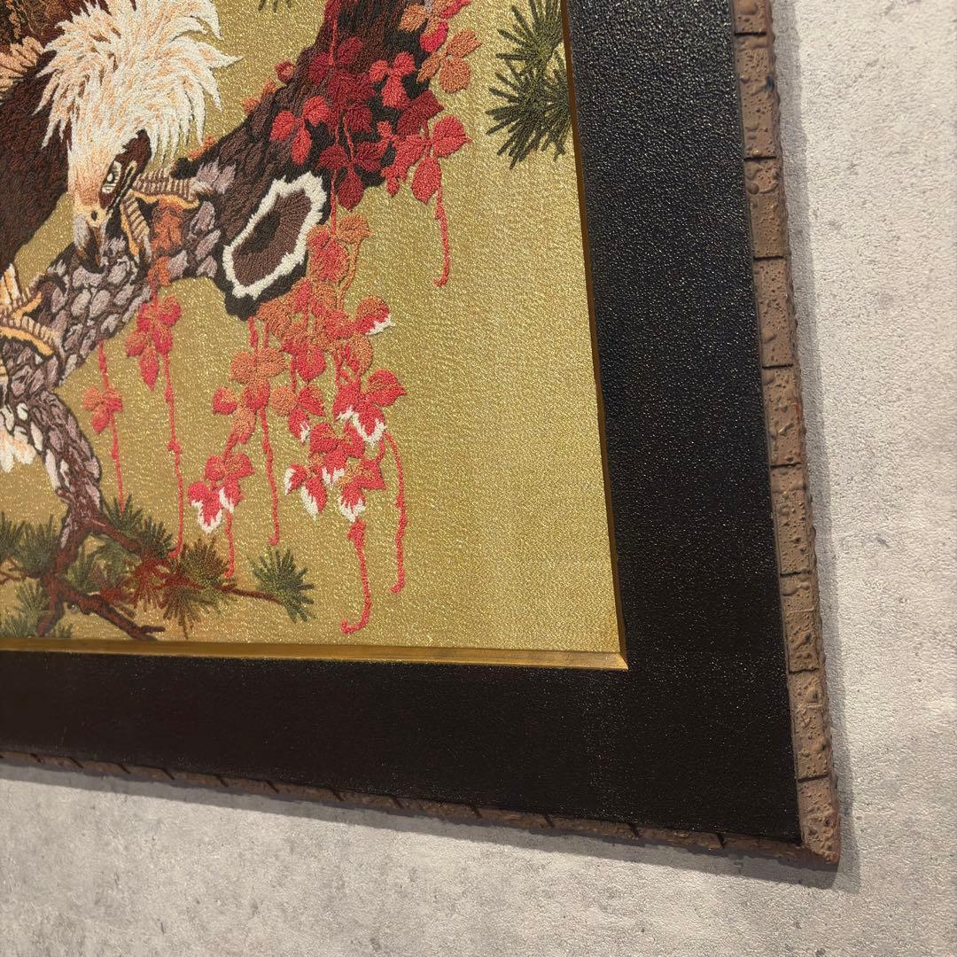 文化刺繍　昭和レトロ 額縁 大型 鷲 イーグル 刺繍画 刺繍アート 鷹 松