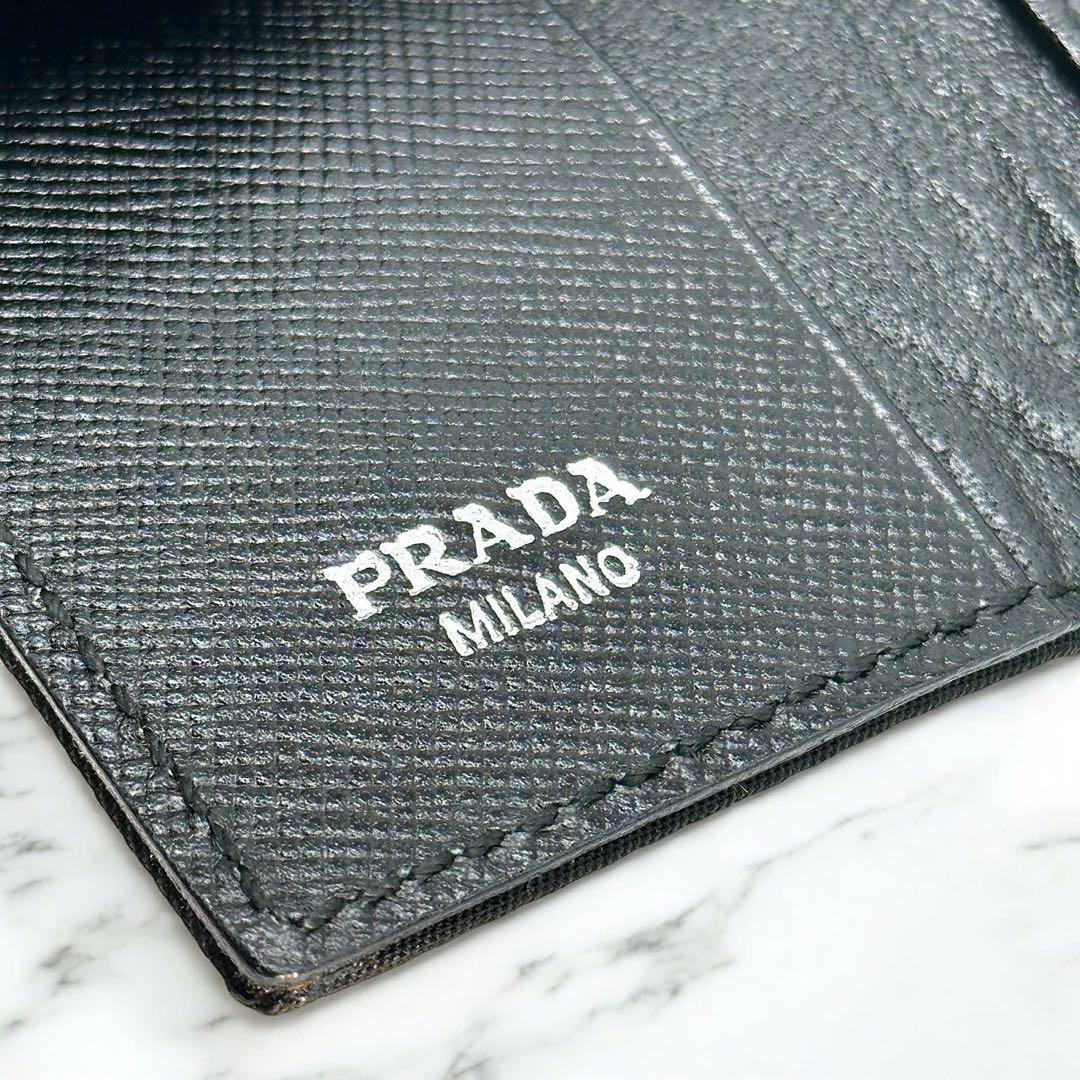 【美品完備】PRADA ブラック テスートナイロン 三つ折り財布 三角ロゴ