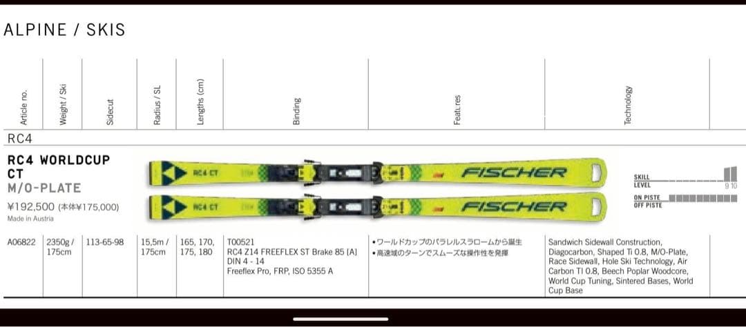 【FISCHER】WORLDCUP CT 175cm ビンディング付き