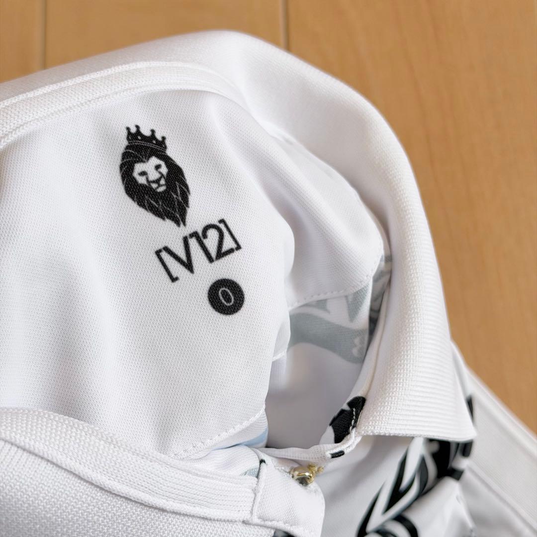 【美品】V12 ゴルフ レディース 半袖 ポロシャツ 0 白黒 総柄