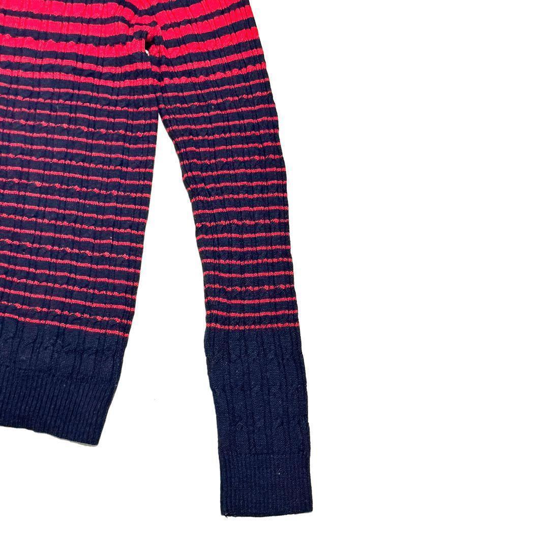 ビームスゴルフ クルーネックニット 赤紺ストライプ 上質素材 冬ゴルフ定番