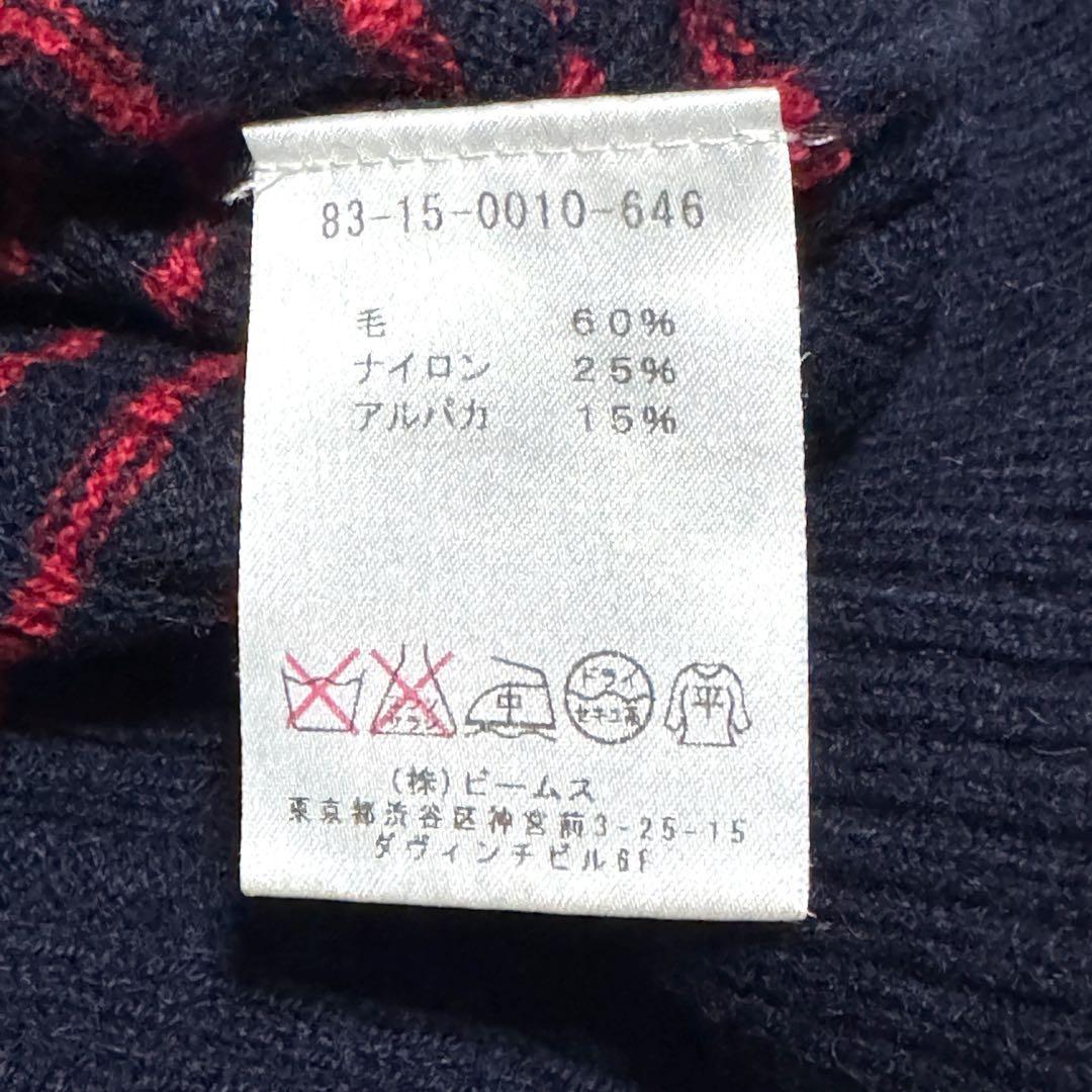 ビームスゴルフ クルーネックニット 赤紺ストライプ 上質素材 冬ゴルフ定番