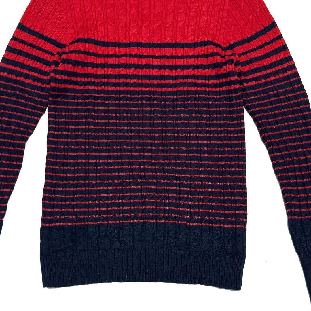 ビームスゴルフ クルーネックニット 赤紺ストライプ 上質素材 冬ゴルフ定番