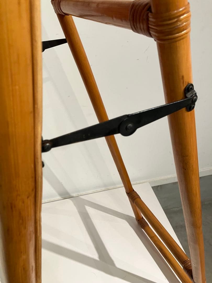 オールド　ラタン　スタンドミラー、折りたたみ、レトロ、和モダン、姿見、鏡、