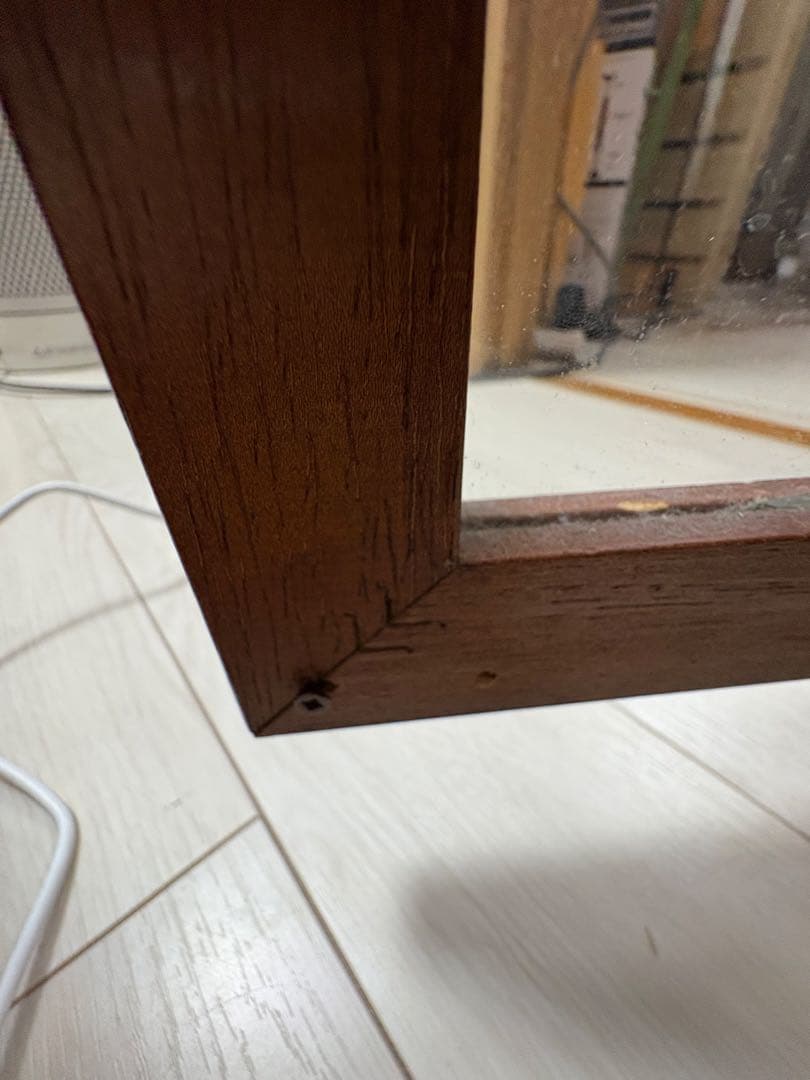 アンティーク　コーナーキャビネット　ガラス　ミラー