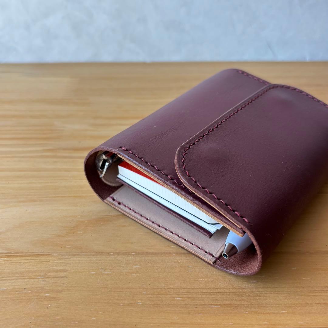 【M5 バーガンディ】システム手帳　レザーカバー　フラップタイプ