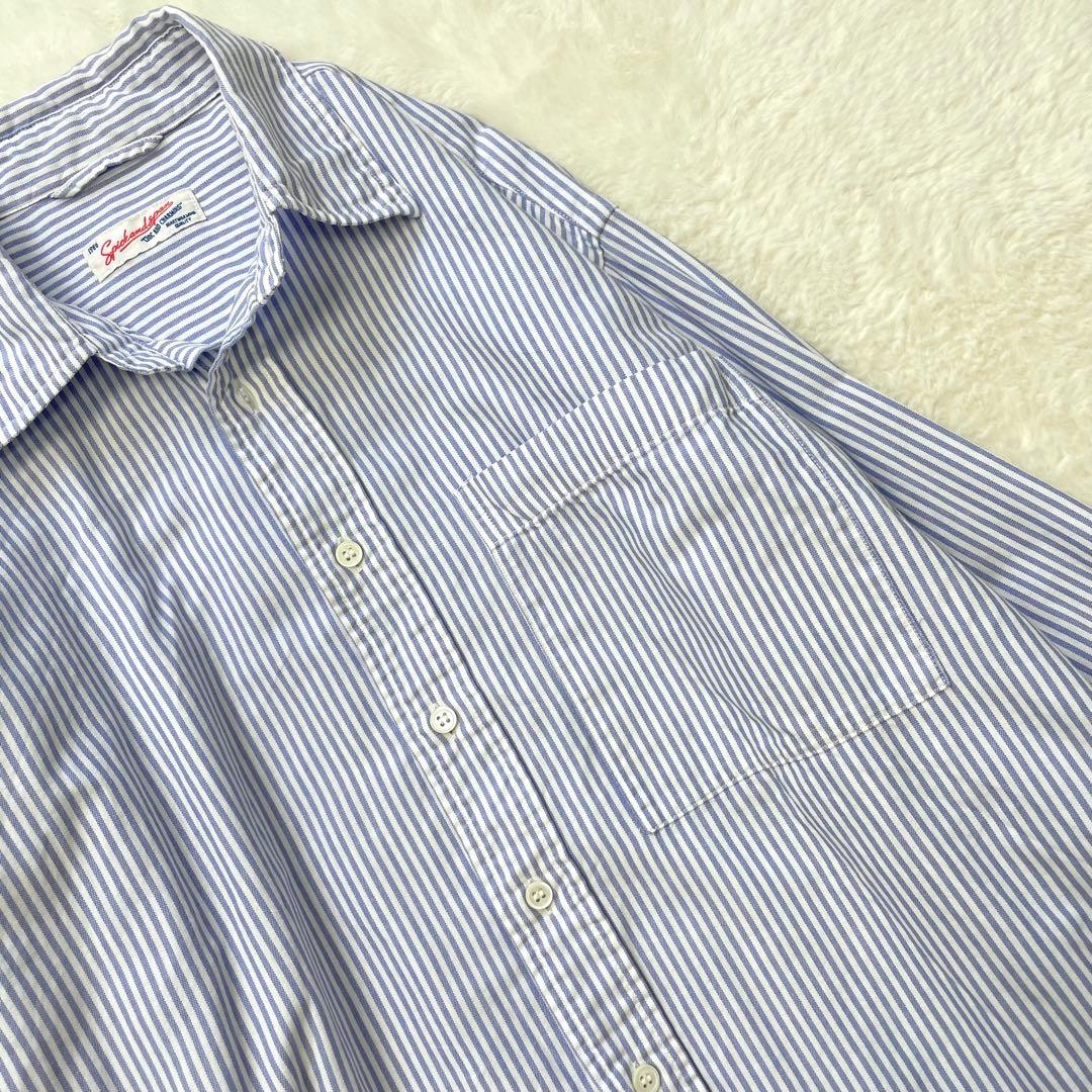 Spick & Span オックスルーズシャツ ブルー×ホワイト ストライプ