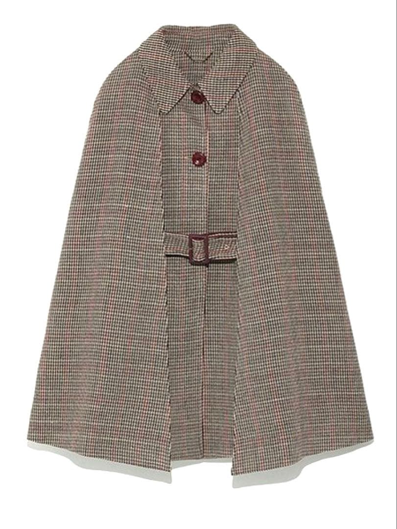 美品⭐︎Lily Brown レザーパイピングケープコート　ポンチョ千鳥柄フリー