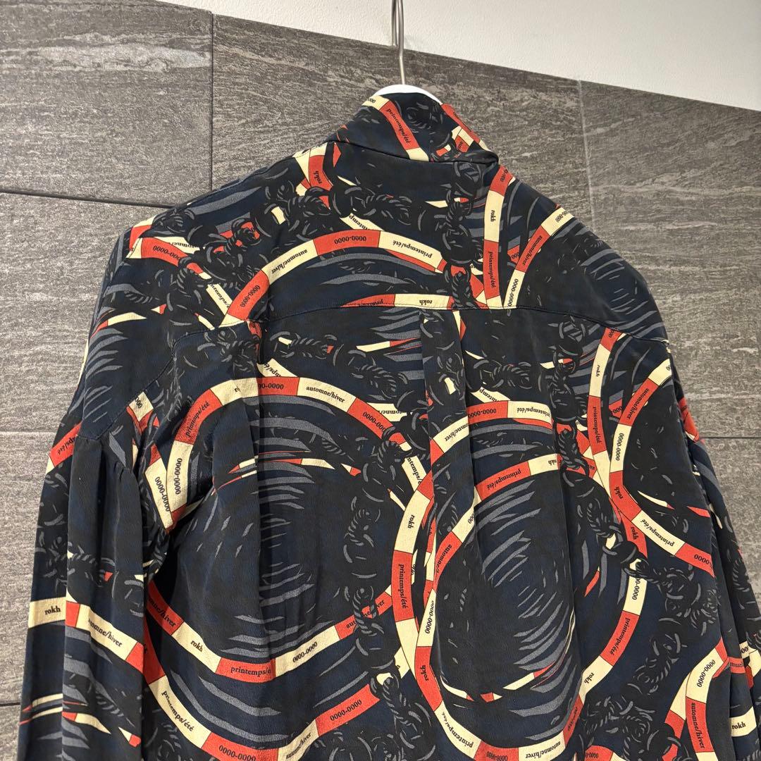 美品 rokh ロク　総柄　リボンタイブラウス　シルク100%