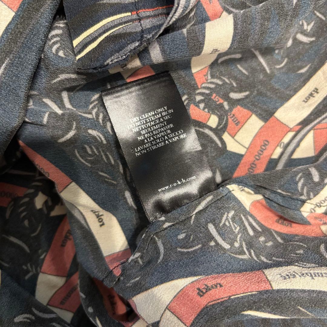 美品 rokh ロク　総柄　リボンタイブラウス　シルク100%