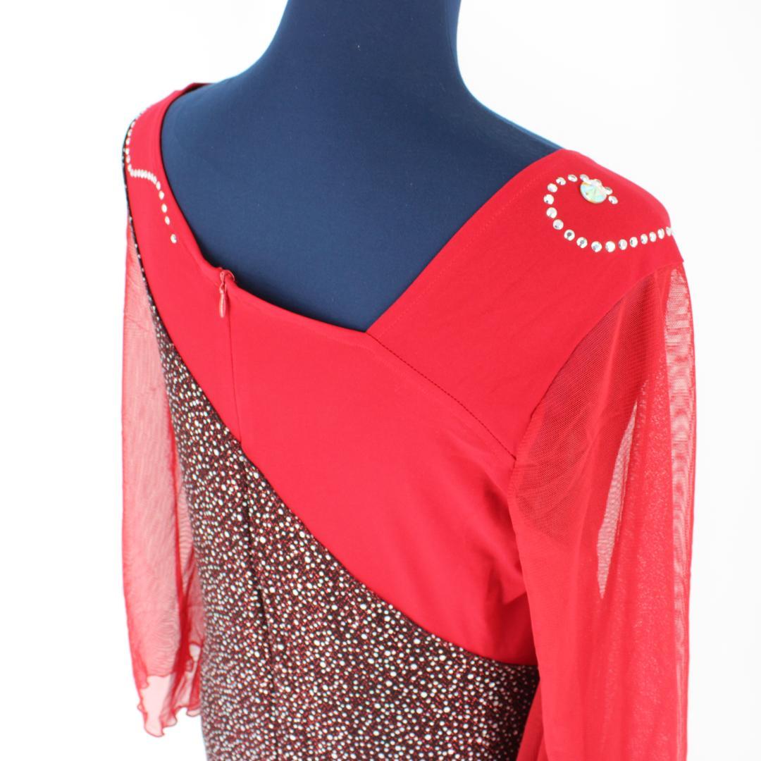 【美品 社交ダンス衣装】ワンピース ドレス 赤 黒 派手 きらびやか ゴージャス