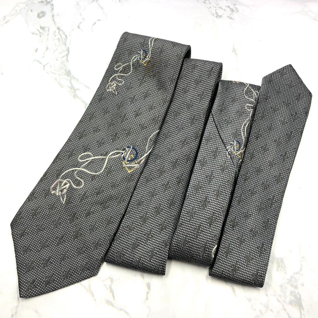 ◆美品◆Dominique France ネクタイ グレー マリン柄 高級感