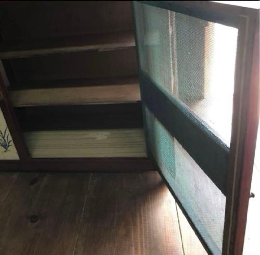 希少　ヴィンテージ　木製　当時物　昭和レトロ　網棚　花柄が懐かしい　食品棚