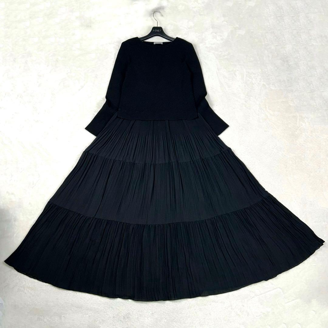 美品♡セオリーリュクス 現行 異素材ティアードワンピース リブニット ブラック