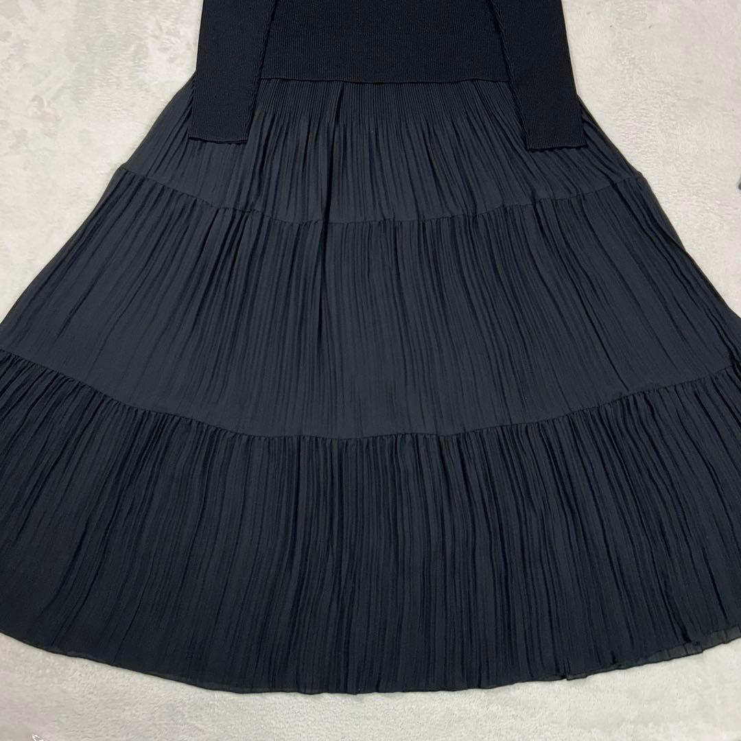 美品♡セオリーリュクス 現行 異素材ティアードワンピース リブニット ブラック