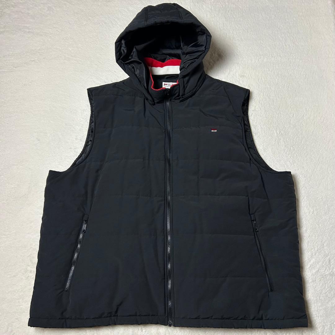 ゆったりサイズ‼️トミー ヒルフィガー フード付き 中綿 キルティングベスト 黒