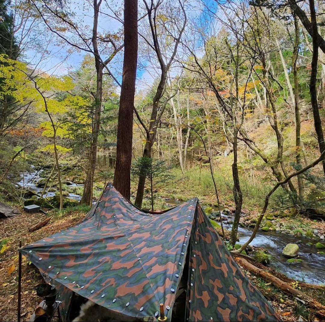 【軍幕屋】Ｂ級品★ノルウェー軍カモⅡテント★４枚★ビンテージ★野営★ポール8本付