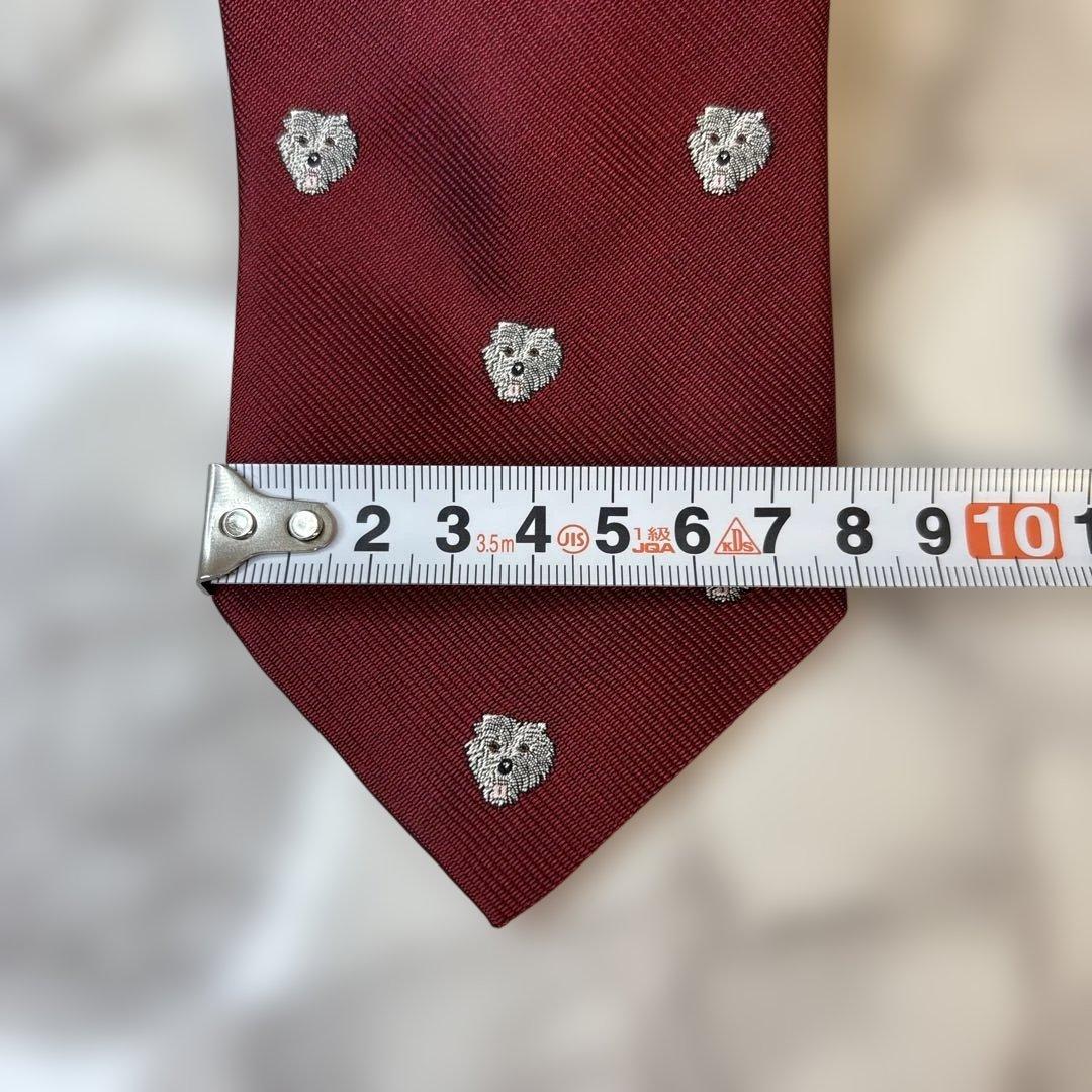 HERMES ネクタイ　レッド　アニマル柄　ライオン　刺繍