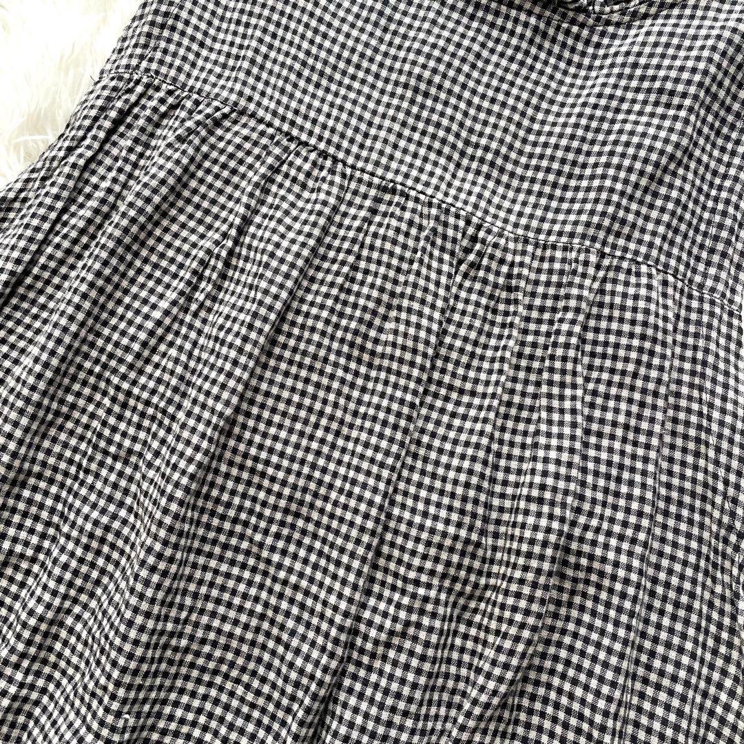 美品　ubasoku ワンピース　リネン　ギンガムチェック　フリル　リボン