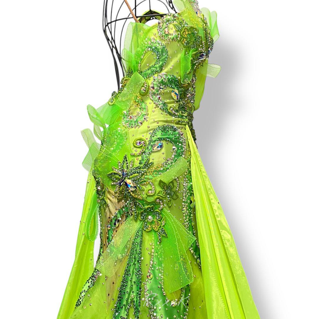 Nakagawa 社交ダンス 衣装 モダンドレス 羽 フェザー ライトグリーン