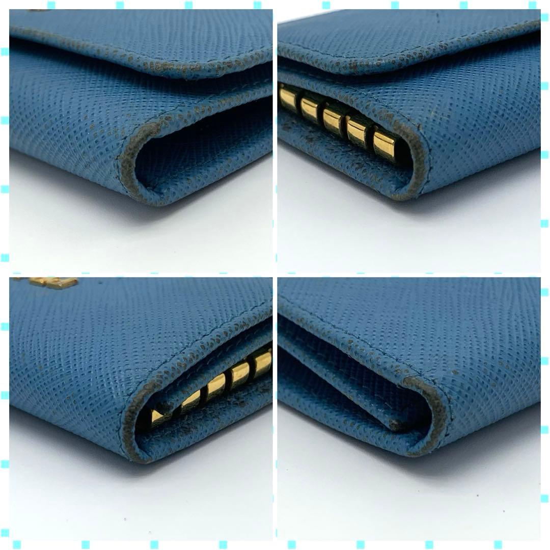 【箱付き】PRADA サフィアーノレザー 6連キーケース　ライトブルー 金ロゴ