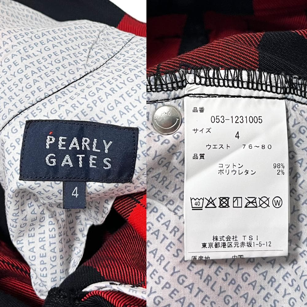 パーリーゲイツ ストレッチ入り バッファロー チェック ロゴ パンツ 4 赤 黒