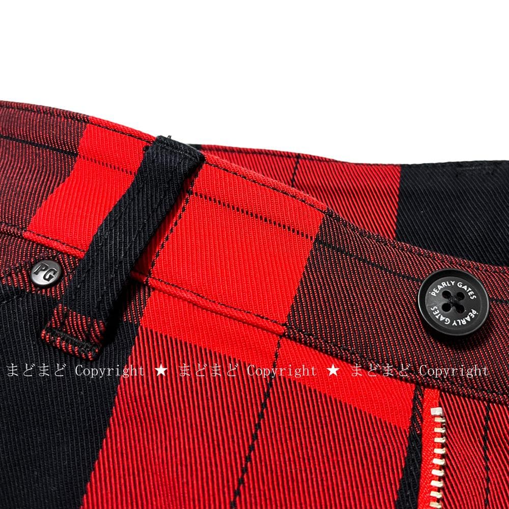 パーリーゲイツ ストレッチ入り バッファロー チェック ロゴ パンツ 4 赤 黒