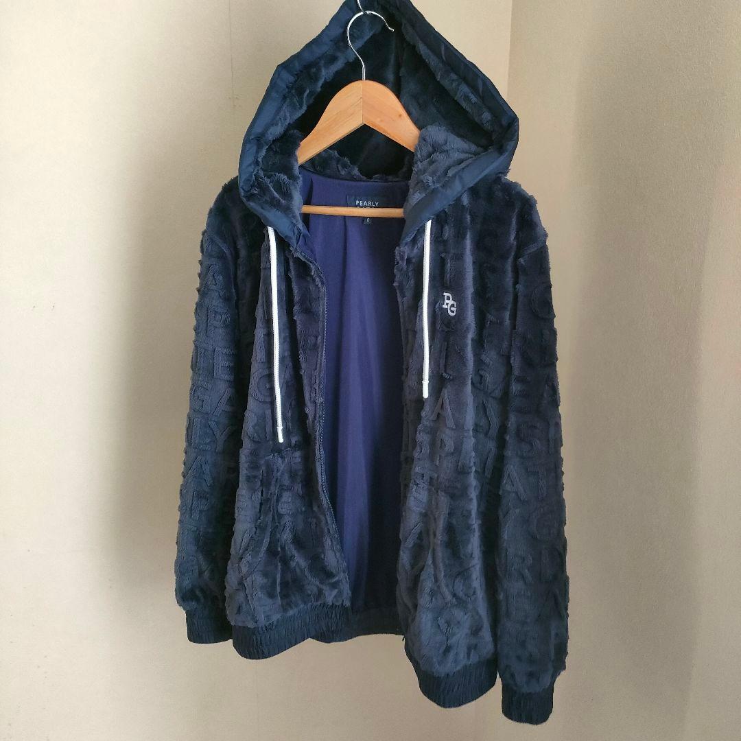 美品 パーリーゲイツ 総柄 ロゴ パーカー フーディ ネイビー o