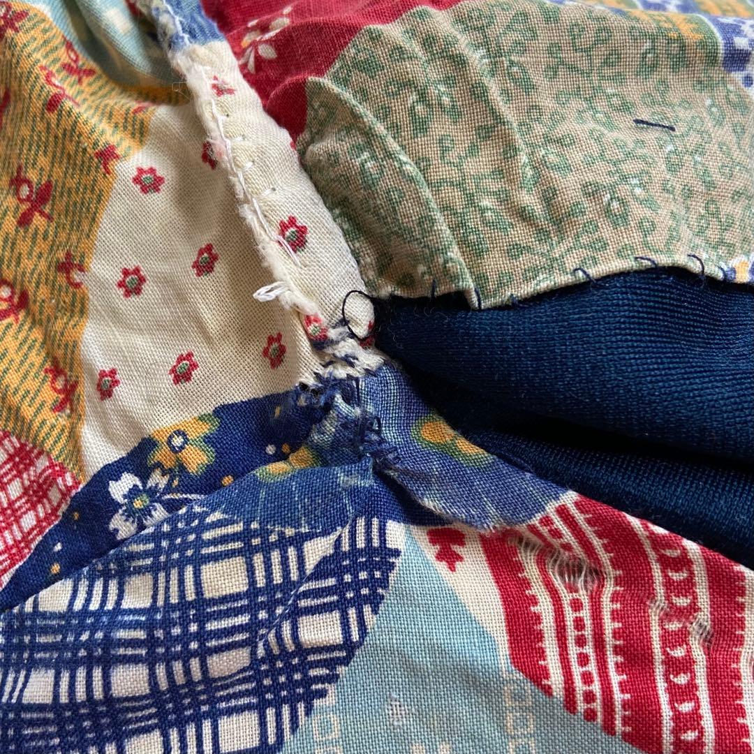 70s パッチワークキルティング　フード付きワンピース