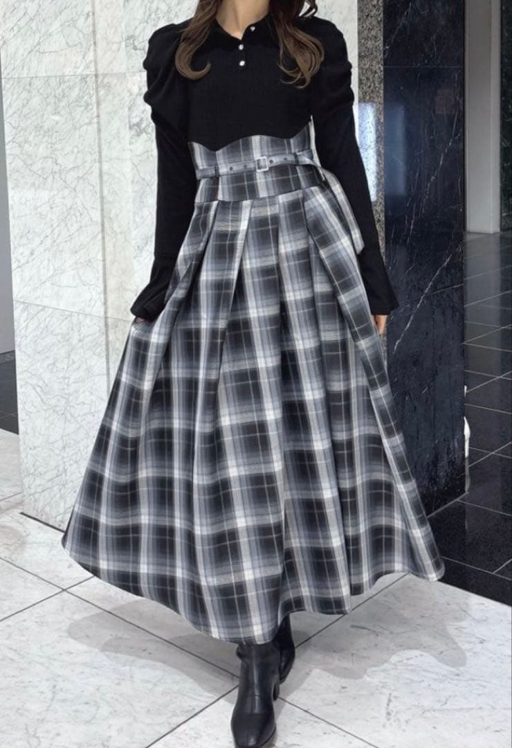 dazzlin シャツカラーコルセットタックワンピース