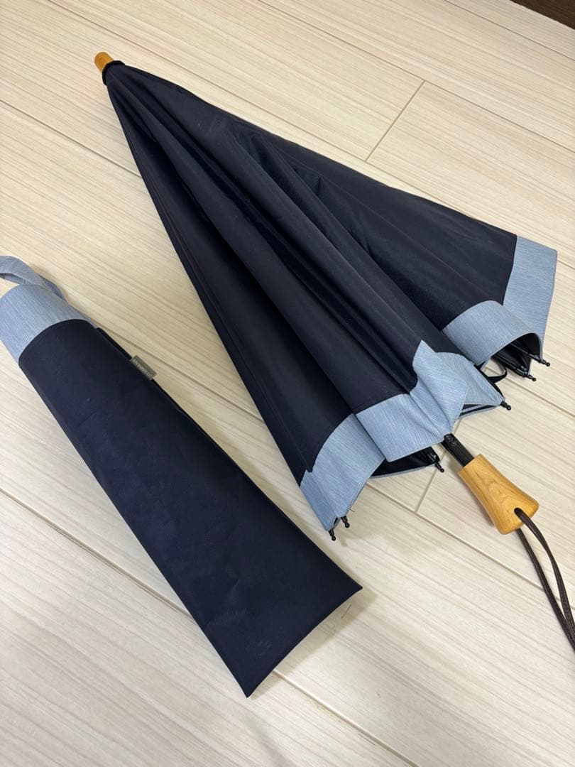 サンバリア100 UV ２段折 コンビ(ネイビー, 木ストレート手元)