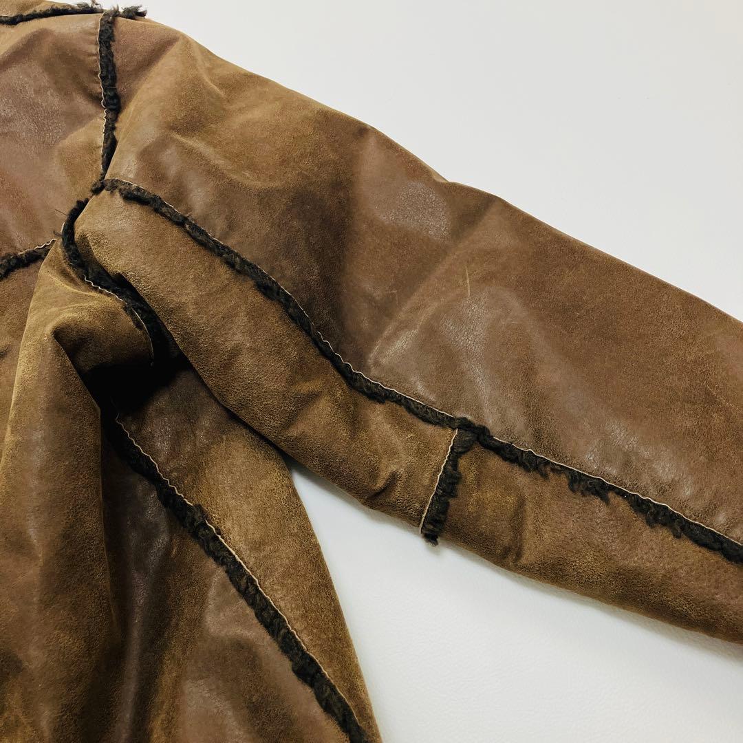 【希少サイズ　リアルムートン】　ムートンコートGUESS ボア　本革　L