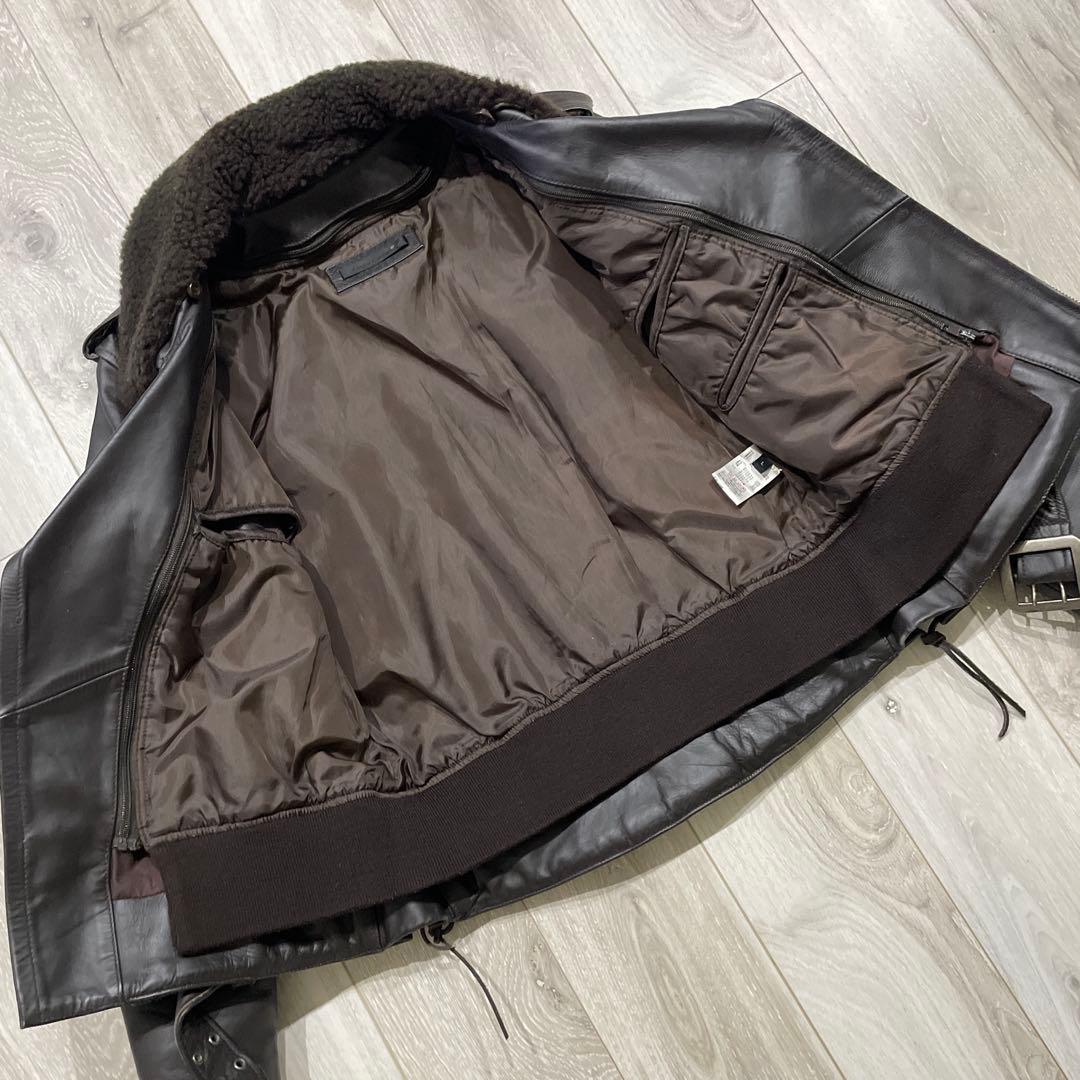 Liugoo Leathers 襟ボア Ｄポケット ダブルライダースジャケット