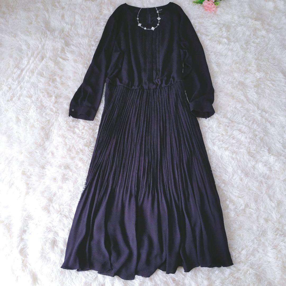 大きいサイズ アンタイトル プリーツワンピース 50 紺