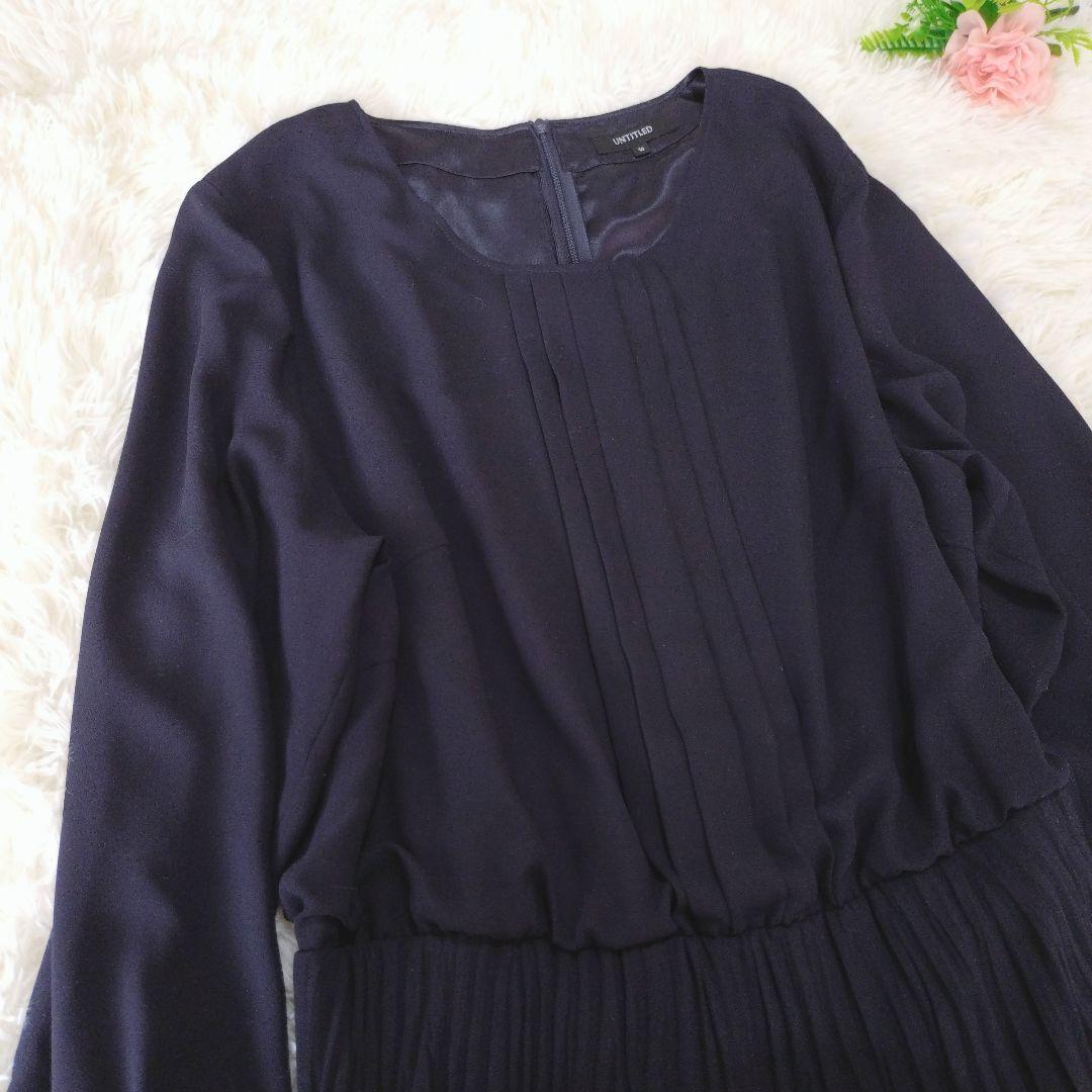 大きいサイズ アンタイトル プリーツワンピース 50 紺