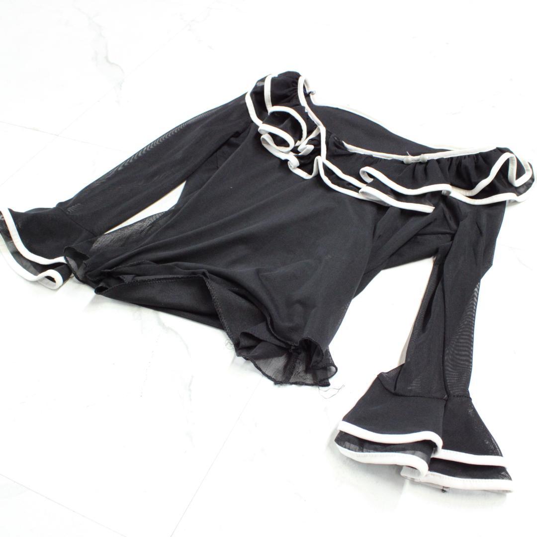 【美品 社交ダンス衣装】上下セット トップス スカート 黒 白 ホワイト