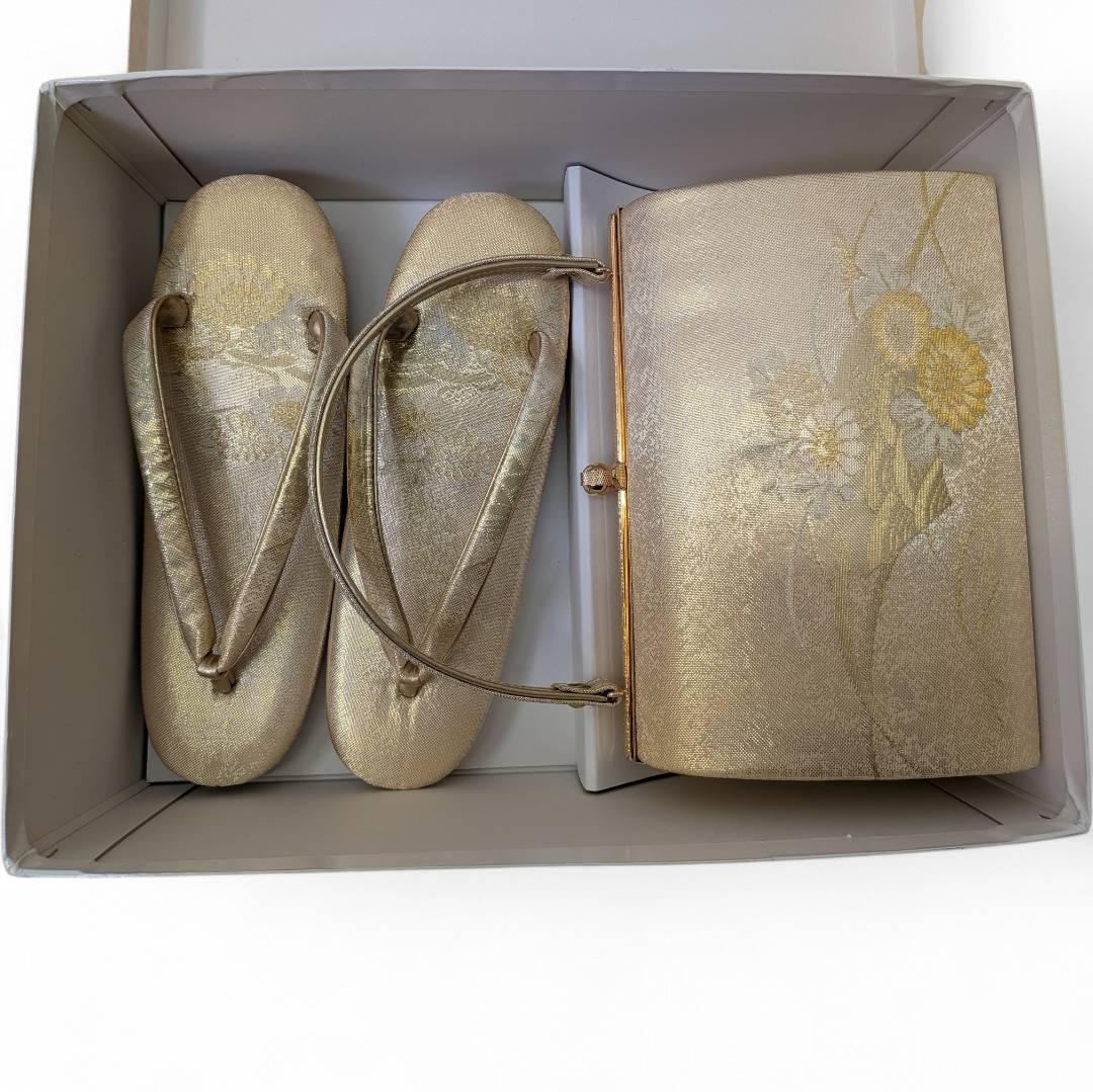 【美品】和装小物 草履 バッグ セット ゴールド