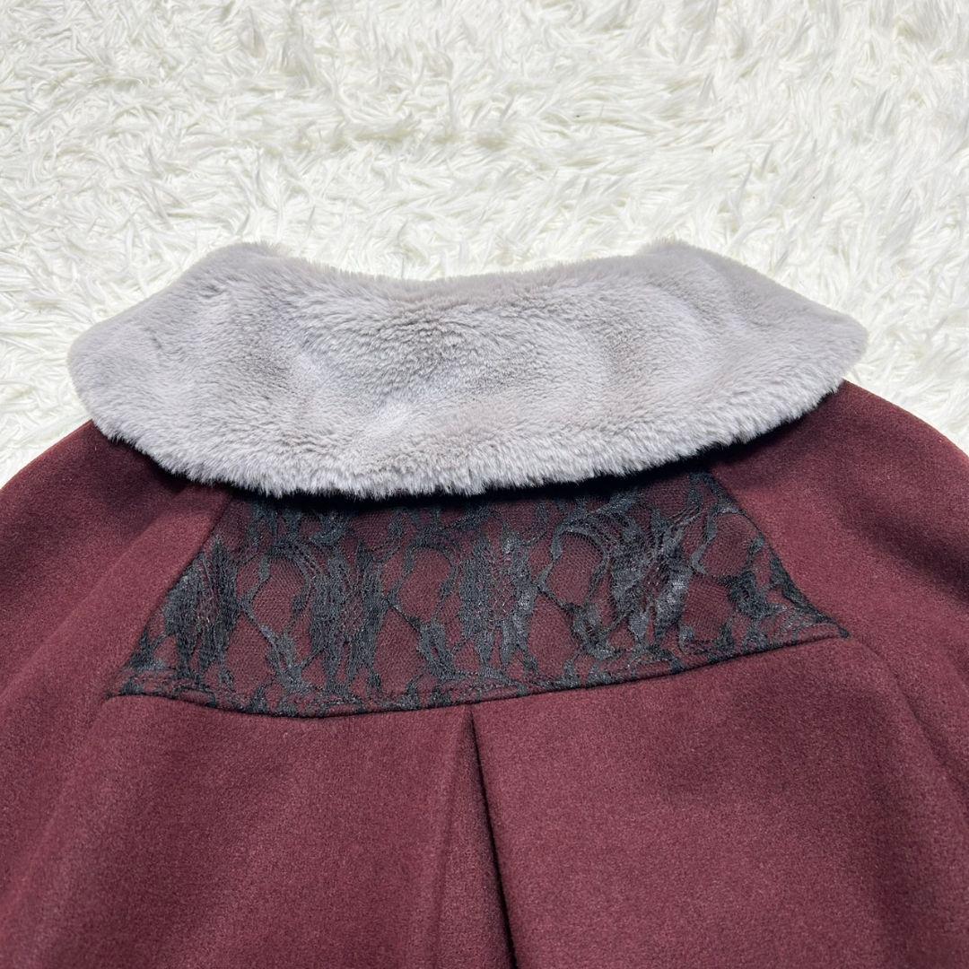 【美品】アクシーズファム クラシックケープコート ポンチョ ワインレッド M