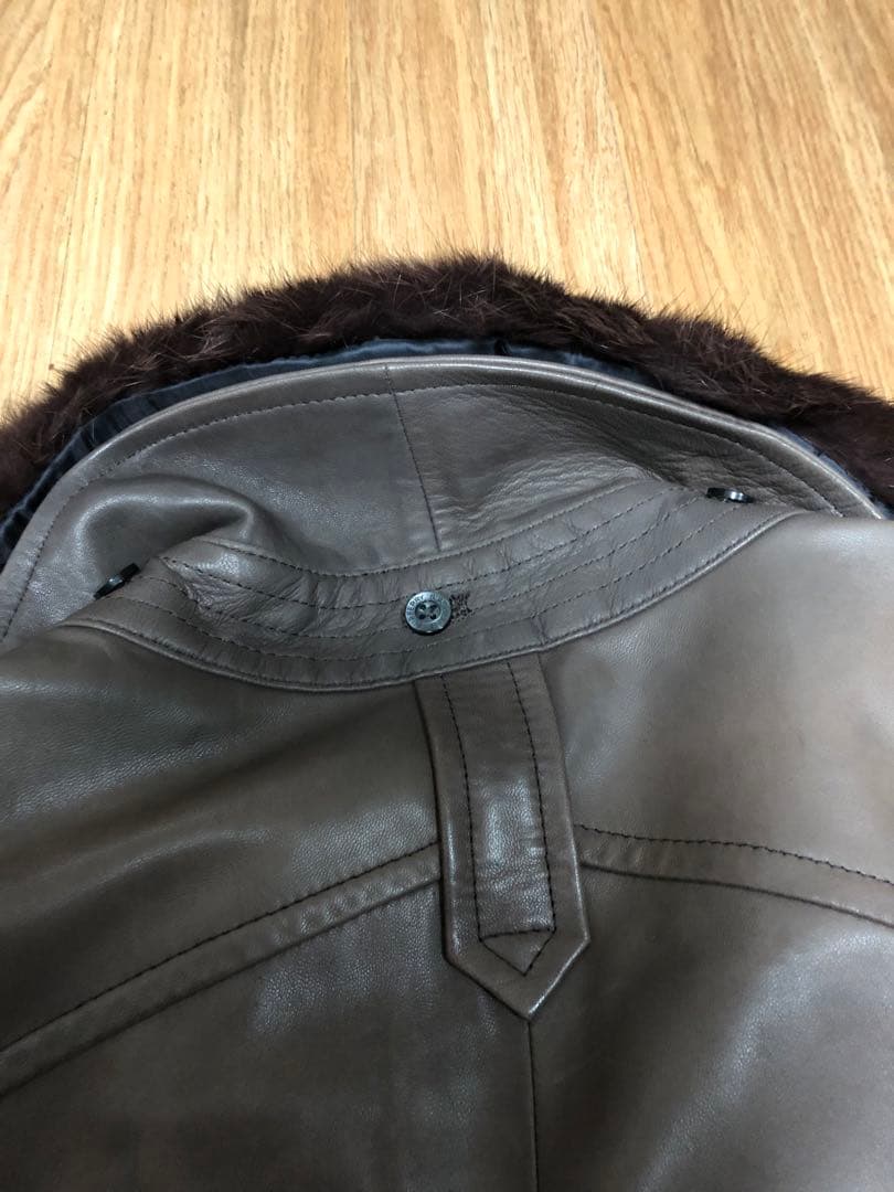 バーバリー・ブラックレーベル ラビットファー付 ラムレザーコート 羊革 Mサイズ