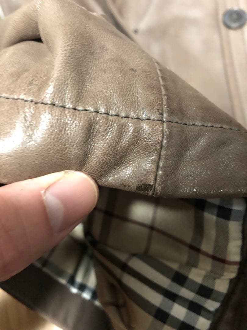 バーバリー・ブラックレーベル ラビットファー付 ラムレザーコート 羊革 Mサイズ