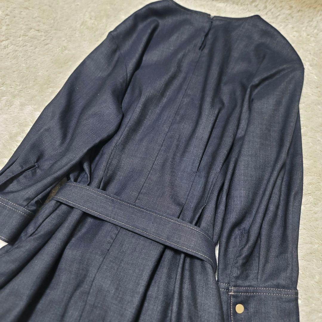 極美品✨25年モデル✨自由区 デニムライクツイル ワンピース ベルト 洗える