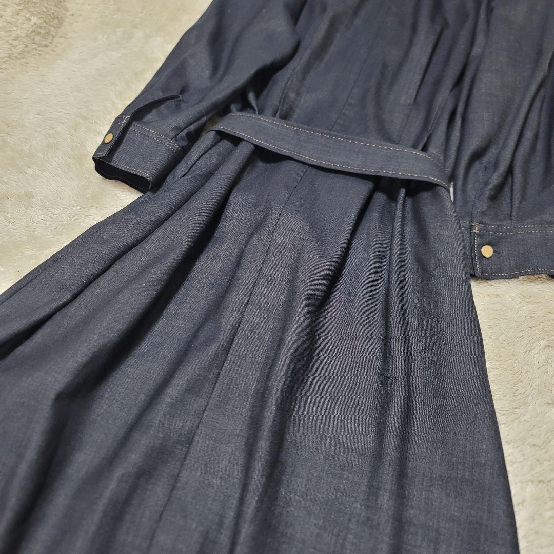 極美品✨25年モデル✨自由区 デニムライクツイル ワンピース ベルト 洗える