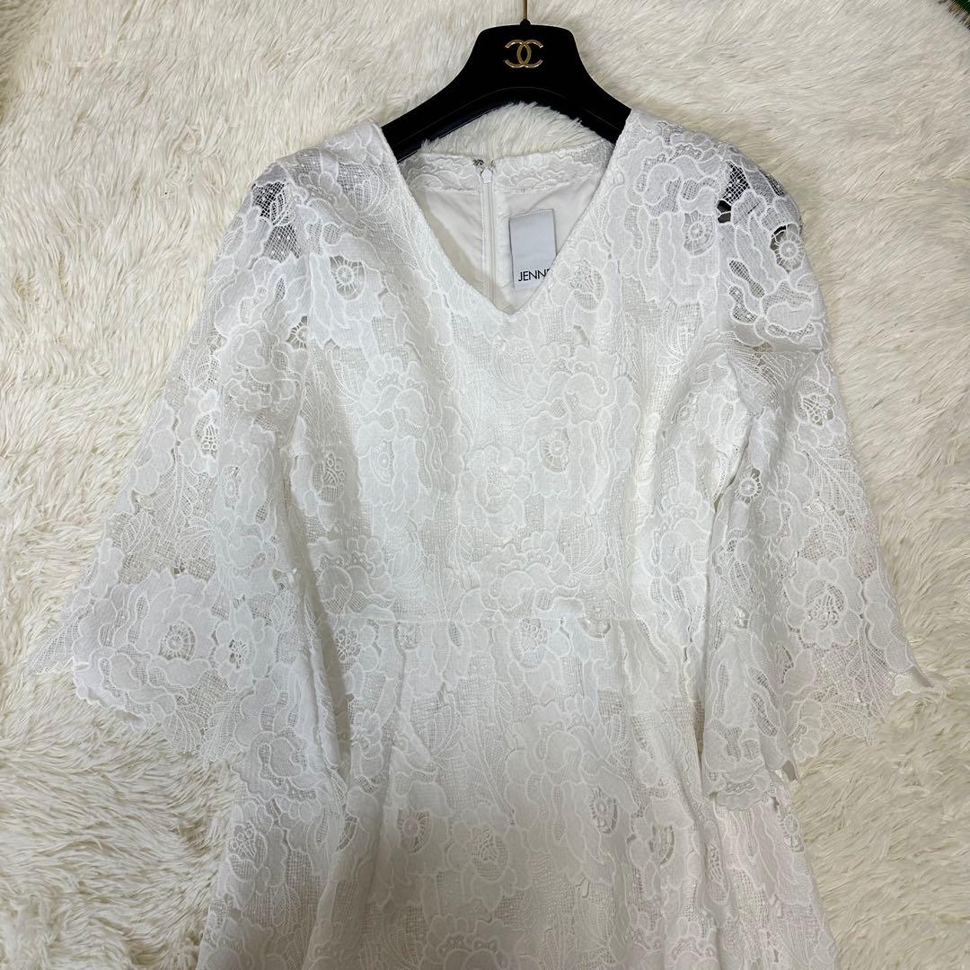 ホワイトレースマキシドレス 七分袖 Vネック