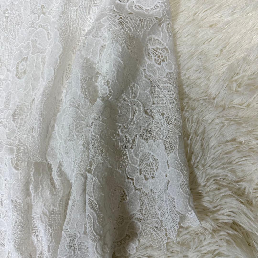 ホワイトレースマキシドレス 七分袖 Vネック