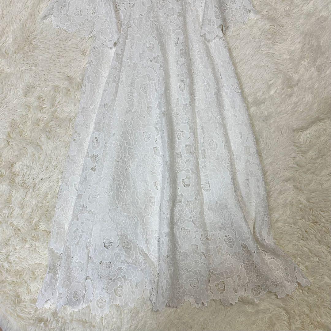 ホワイトレースマキシドレス 七分袖 Vネック