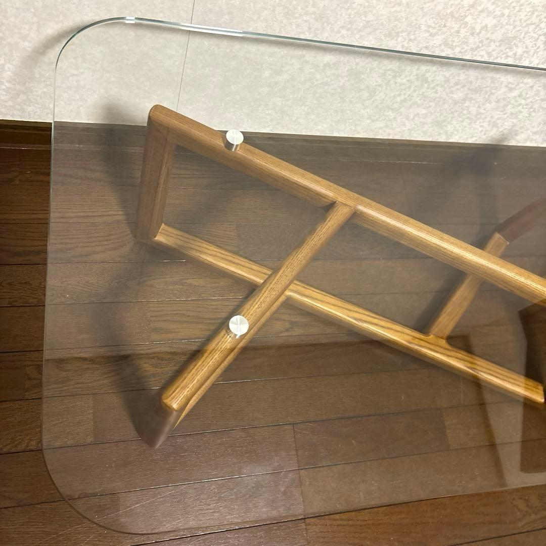 【美品】※直接お渡し ARMONIA 異素材ローテーブル ガラス 天然木