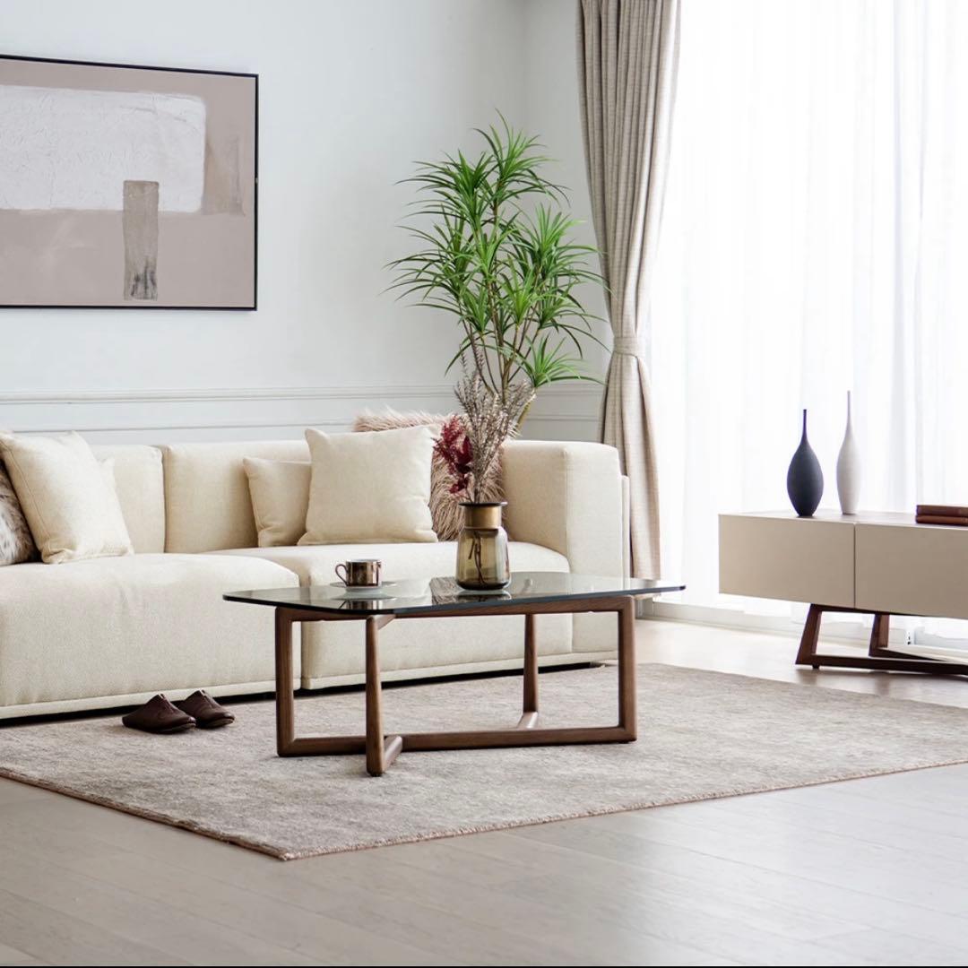 【美品】※直接お渡し ARMONIA 異素材ローテーブル ガラス 天然木