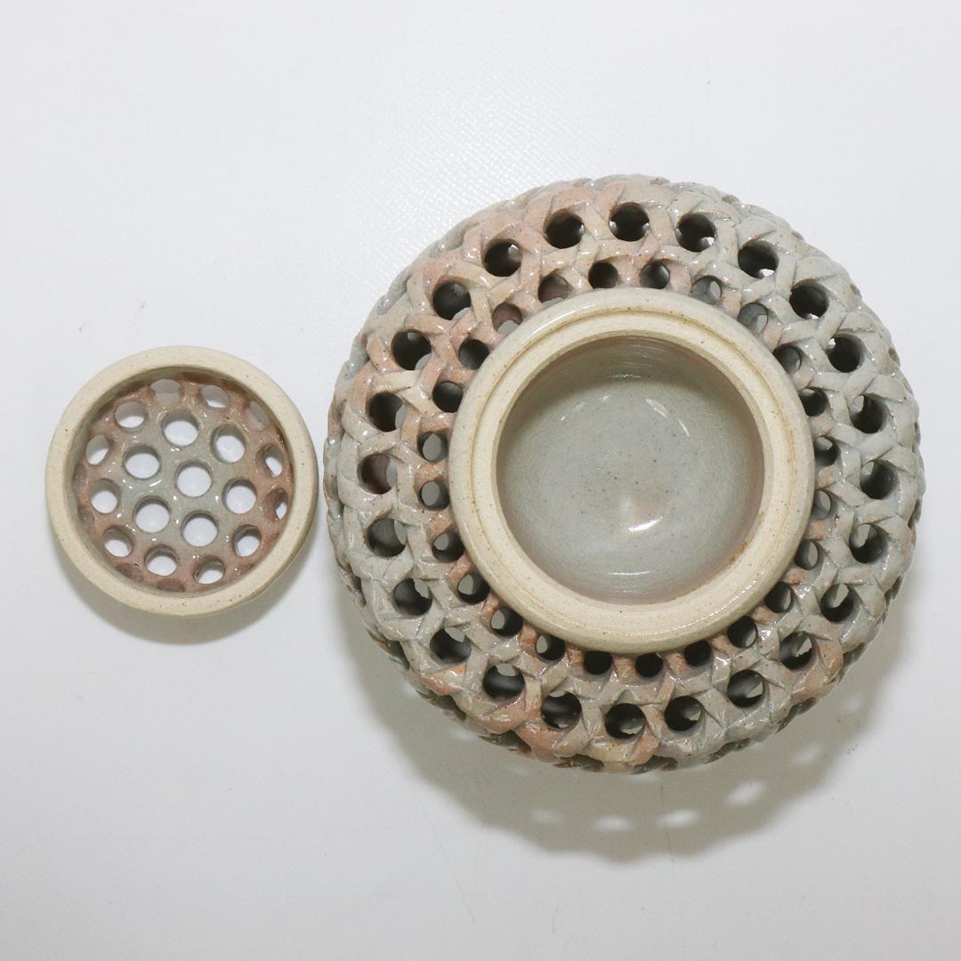 倉敷資陽 萩焼 三足 透かし香炉